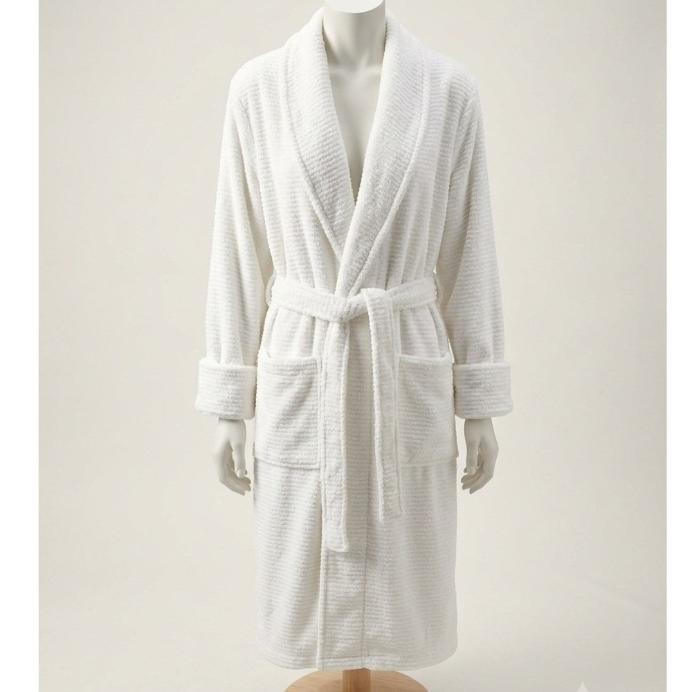 Lands End Women's 100% Cotton Terry Knee Length Spa Bath Robe White Large NWT